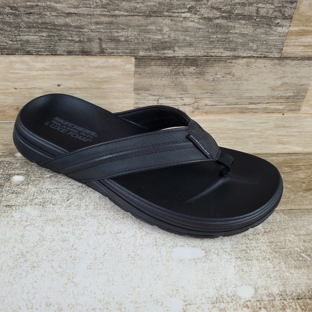 Skechers Patino Marlee Mens Flip Flop Sandal Sz 9 Black Relaxed Fit Round Toe